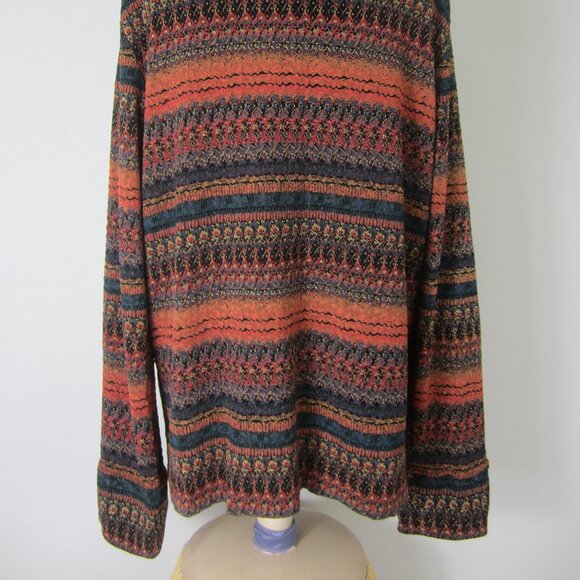 Coldwater Creek Women L Orange Blue Stretch Knit Long Sleeve Button  Shirt - Picture 12 of 13